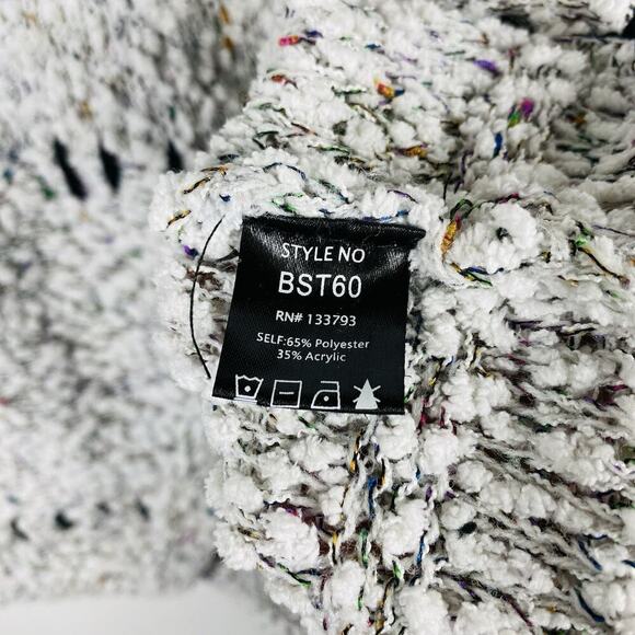 Pol Size Medium Chenille Confetti Popcorn Drop Shoulder Sweater White - Picture 5 of 6